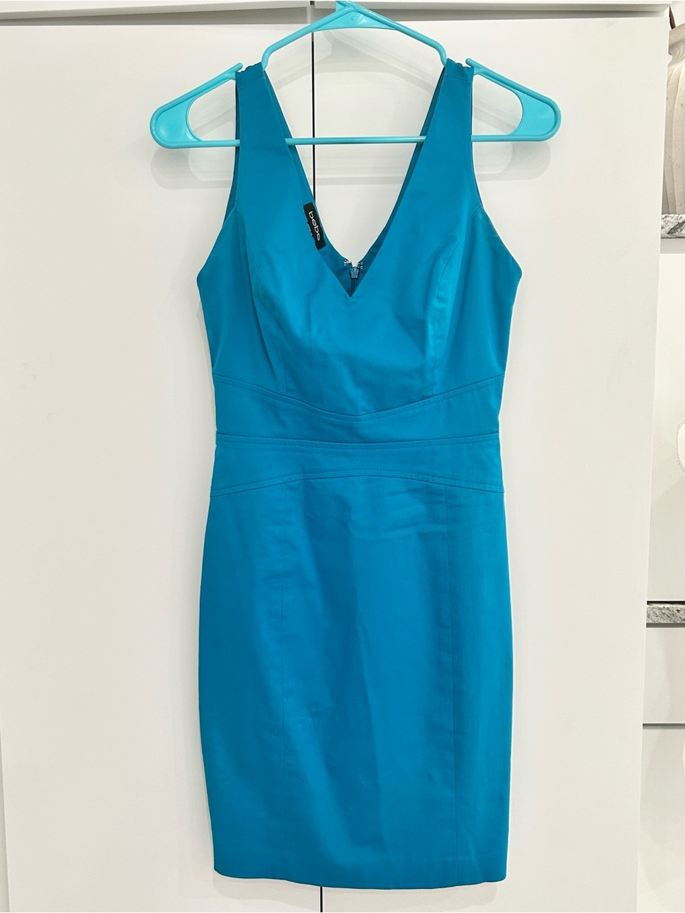bebe Blue V-Neck Midi Sheath Dress